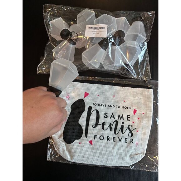 Set of 12 Wedding Ring Shot Glasses + Bride Cosmetic Bag |A Shot Before the Knot - Picture 5 of 7